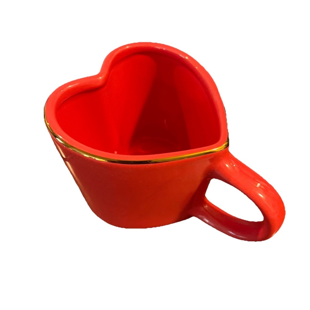 Threshold Stoneware Dark Pink Red Heart Shaped Coffee Tea Mug W/ Gold Trim